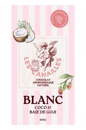 Chocolat blanc coco et baie de goji – Tablette 100g – Les canailles